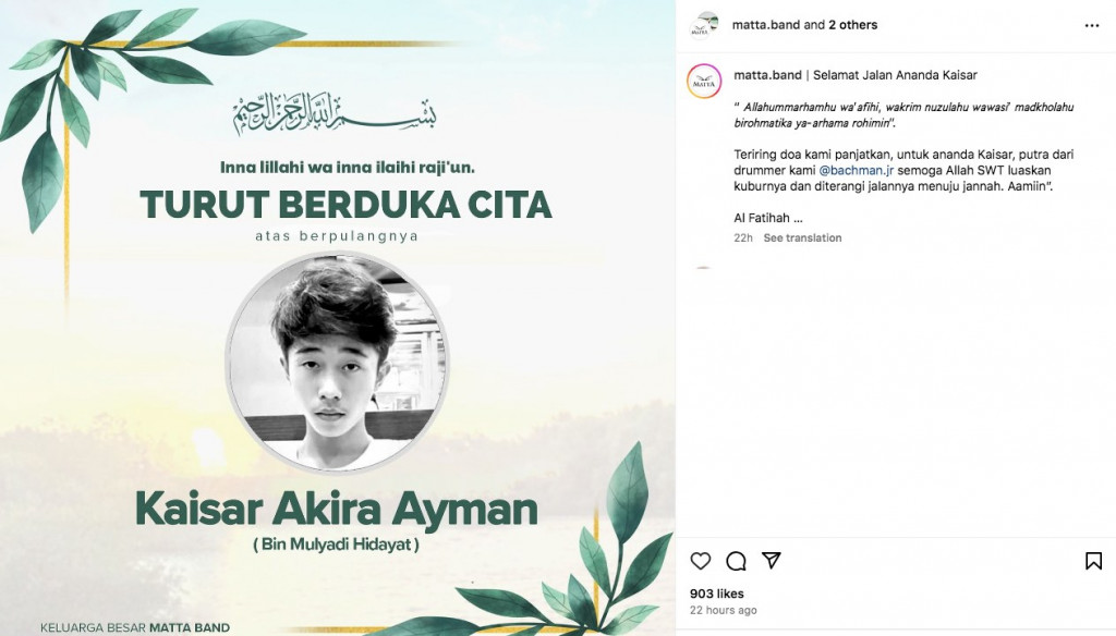 Putra personel Matta Band, Kaisar Meninggal Dunia